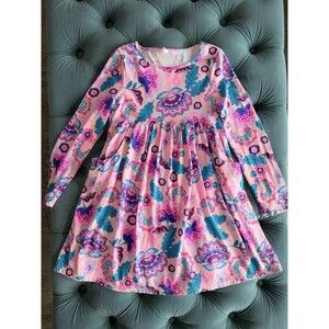 FabKids Girls Size Medium 8  Dress Cotton Pink Purple Floral Long Sleeve